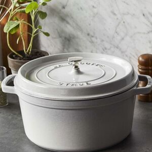 Staub Cast Iron 7QT Round Dutch Oven- White Truffle
